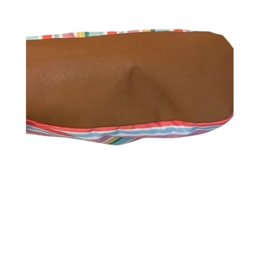 Lily Bloom Striped Tote Bag Recycled Material Multicolor With Brown Handles & Fl - Picture 7 of 8